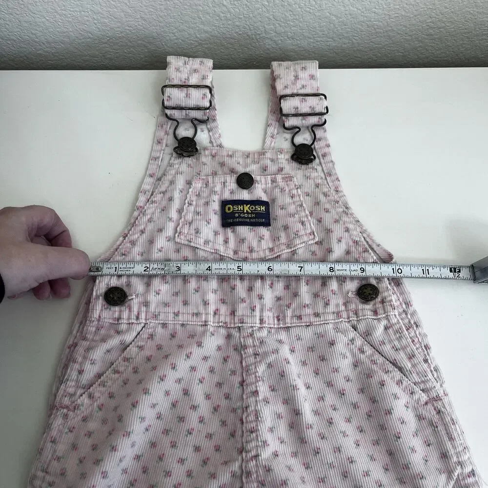 Vintage Oshkosh B'gosh Pink Rosebuds Corduroy Overall Dress Jumper Girls